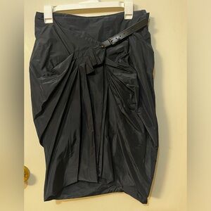 NWT PAUW Amsterdam Black Taffeta Asymmetrical Ruffled Belted Skirt Sz 2